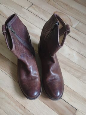 Frye Brown Leather Ankle Zip Booties